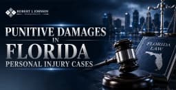 Judge's gavel and Florida law book representing punitive damages in Florida personal injury lawsuits and legal claims.